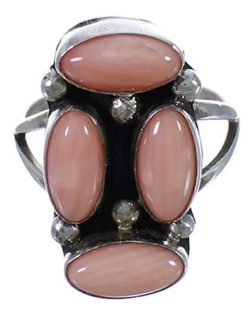 Pink Coral And Sterling Silver Native American Ring Size 6-3/4 WX71506